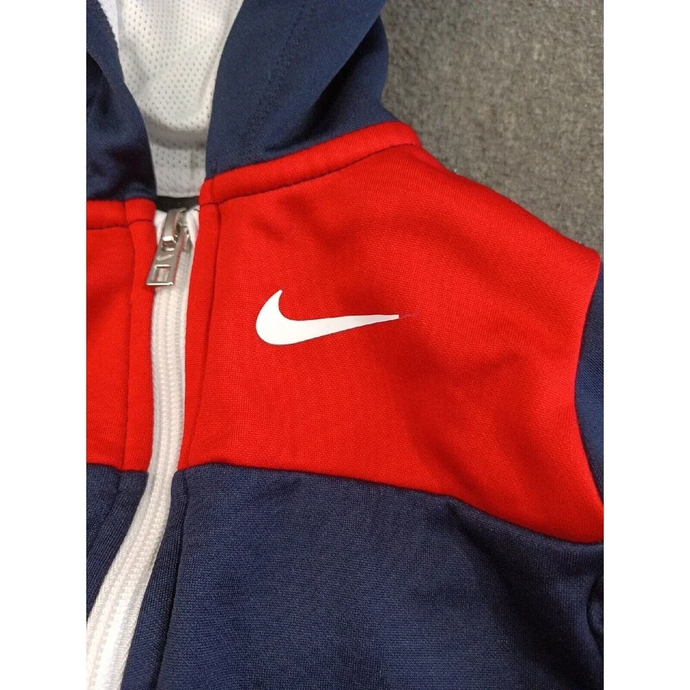 Nike Dri-Fit Boys 24M Blue Red Full Zip Hooded Jacket